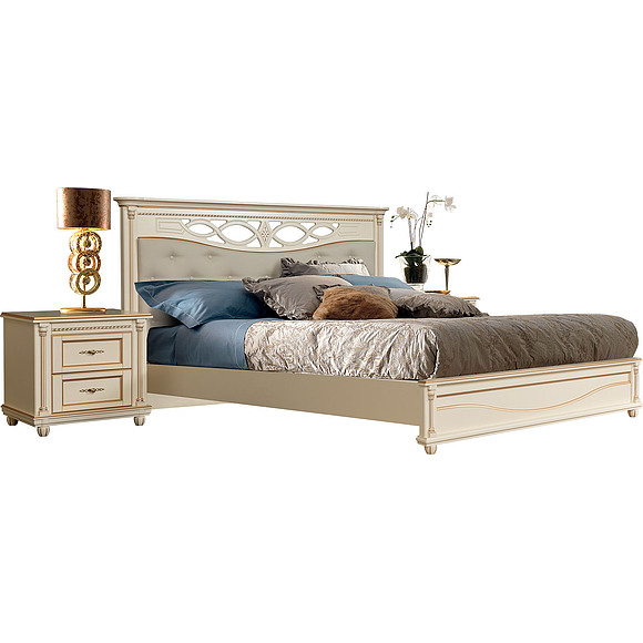 Кровать двойная «Валенсия» с мягким изголовьем, Цвет: Античная темпера с золотом, Спальное место: 2000x1600 мм