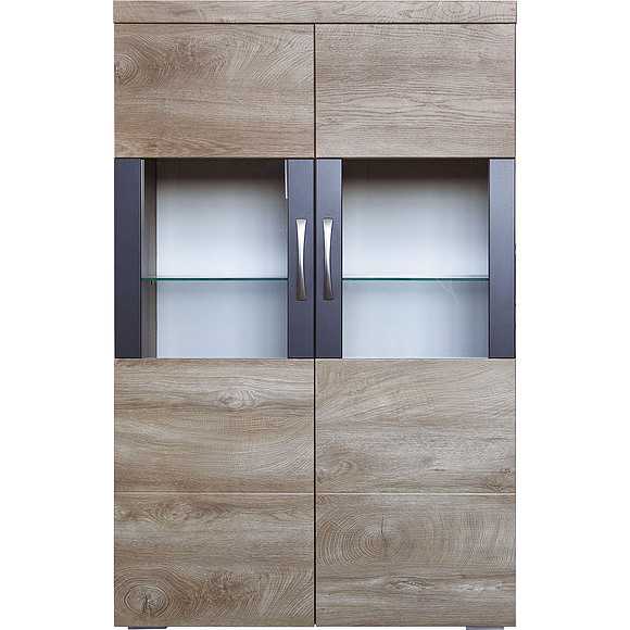 Шкаф с витриной «Амаранти» П563.04, Цвет: Дуб тобакко синхро + Шагрень графит