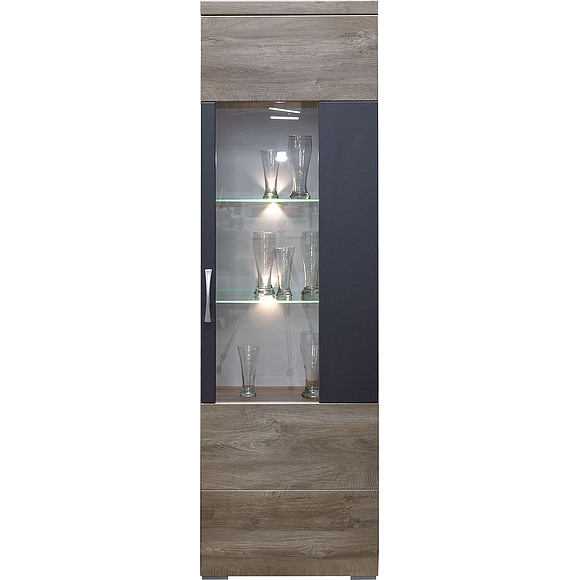 Шкаф с витриной «Амаранти» П563.01, Цвет: Дуб тобакко синхро + Шагрень графит