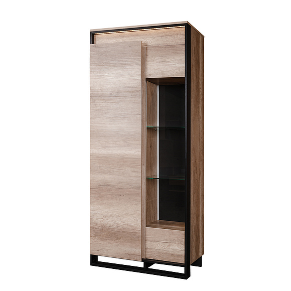 Шкаф с витриной «Каньон» П561.20-1, Материал: каркас с подсветкой, Цвет: Дуб Каньон+чёрный
