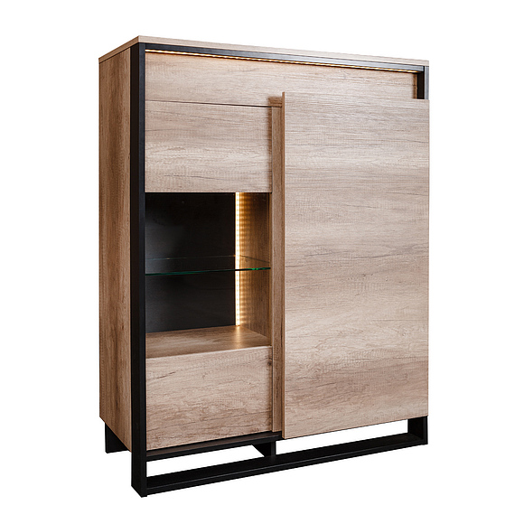 Тумба с витриной «Каньон» П561.09, Материал: каркас с подсветкой, Цвет: Дуб Каньон+чёрный