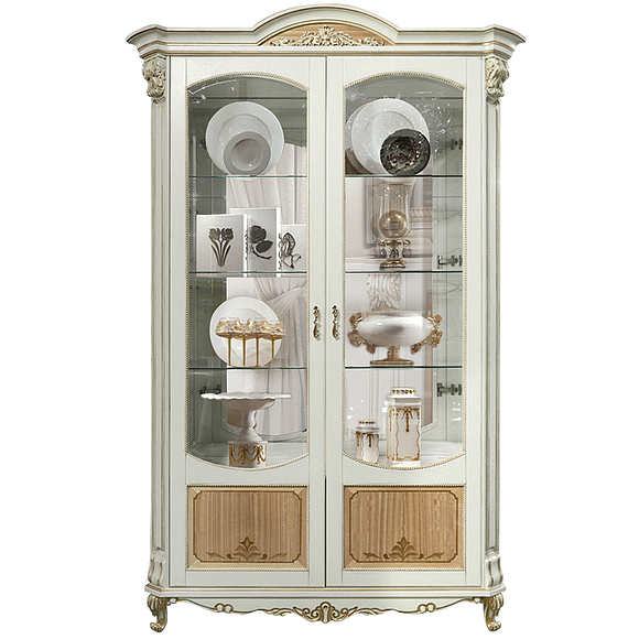 Шкаф с витриной «Альба 5» П485.05, Цвет: Слоновая кость с золочением