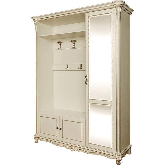Шкаф комбинированный «Алези 1з» П540.01з (П540.01з-01), Цвет: Слоновая кость с золочением