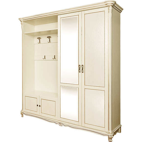 Шкаф комбинированный «Алези 2з» П540.02з (П540.02з-01), Материал: массив дуба, Цвет: Слоновая кость с золочением, Спальное место:   , Размер:   