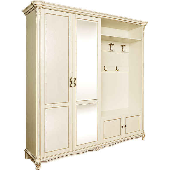 Шкаф комбинированный «Алези 2з» П540.02з (П540.02з-01), Цвет: Слоновая кость с золочением
