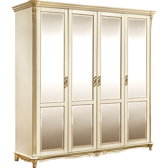 Шкаф 4-х дверный «Алези» П349.02/1, Цвет: Слоновая кость с золочением