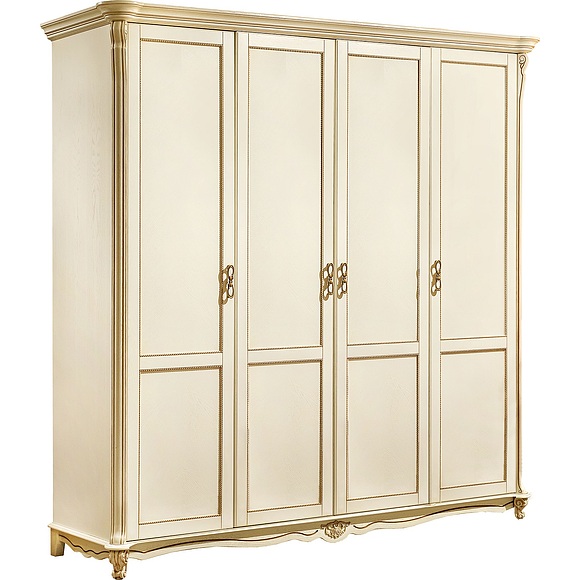 Шкаф 4-х дверный «Алези» П349.02/2, Цвет: Слоновая кость с золочением