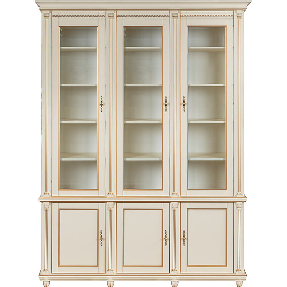 Шкаф для книг «Валенсия 3» П444.23, Цвет: Античная темпера с золотом