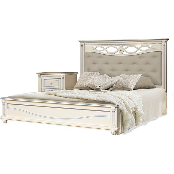 Кровать двойная «Валенсия» с мягким изголовьем, Цвет: Античная темпера с серебром, Спальное место: 2000x1600 мм