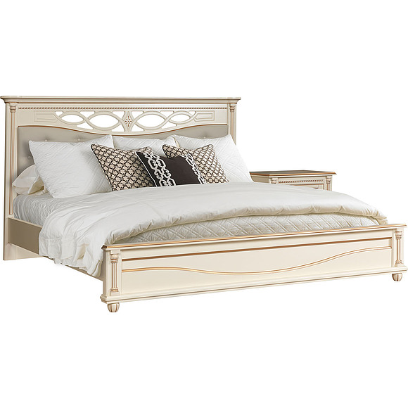 Кровать двойная «Валенсия» с мягким изголовьем, Цвет: Античная темпера с золотом, Спальное место: 2000x1800 мм
