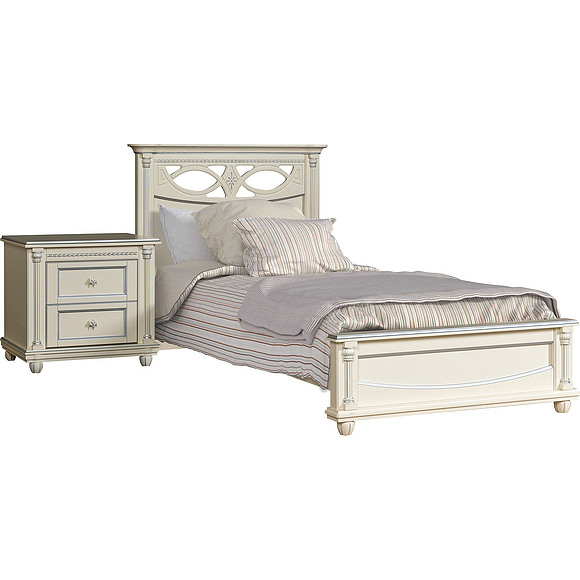 Кровать одинарная «Валенсия», Цвет: Античная темпера с серебром, Спальное место: 2000x900 мм, Размер: 2131х1094х1031 мм