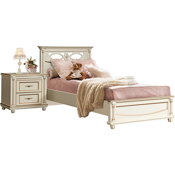 Кровать одинарная «Валенсия», Цвет: Античная темпера с золотом, Спальное место: 2000x900 мм, Размер: 2131х1094х1031 мм