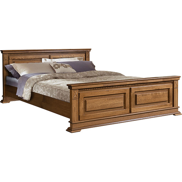 Кровать двойная «Верди Люкс» с высоким изножьем, Материал: массив дуба, Цвет: Дуб рустикаль, Механизм трансформации: без механизма, Спальное место: 2000x1600 мм, Размер: 2187x1774x851 мм