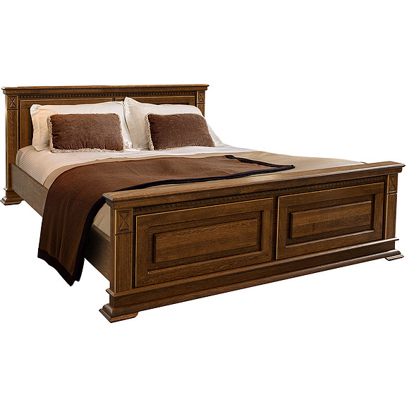 Кровать двойная «Верди Люкс» с высоким изножьем, Материал: массив дуба, Цвет: Черешня с золочением, Механизм трансформации: с механизмом, Спальное место: 2000x1800 мм, Размер: 2187x1974x851 мм