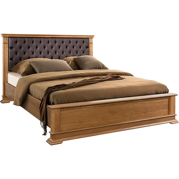 Кровать двойная «Верди Люкс» с низким изножьем мягкая спинка, Цвет: Дуб рустикаль, Механизм трансформации: с механизмом, Спальное место: 2000x1600 мм