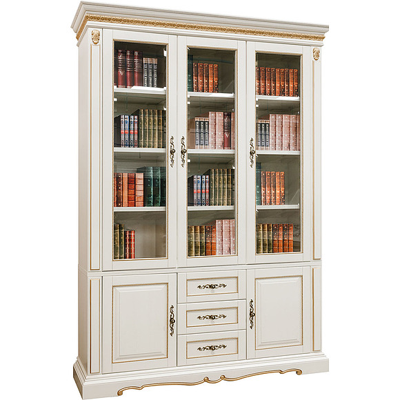 Шкаф комбинированный «Милана 3Д» П396.13, Цвет: Слоновая кость с золочением (Milana-3D_P396-13.jpg) Шкаф комбинированный «Милана 3Д» П396.13, Цвет: Слоновая кость с золочением