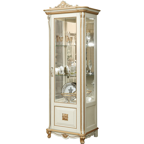 Шкаф с витриной «Алези 8 Люкс» П350.08л, Цвет: Слоновая кость с золочением (P350_08_01l.jpg) Шкаф с витриной «Алези 8 Люкс» П350.08л, Цвет: Слоновая кость с золочением