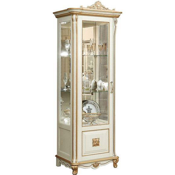 Шкаф с витриной «Алези 8 Люкс» П350.08-01л, Цвет: Слоновая кость с золочением