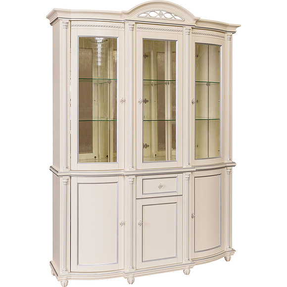 Шкаф с витриной «Валенсия 3з» П244.11, Цвет: Античная темпера с серебром