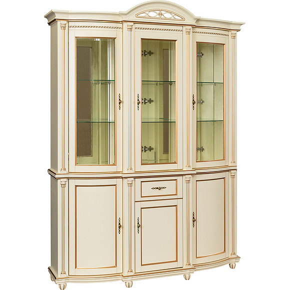 Шкаф с витриной «Валенсия 3з» П244.11, Цвет: Античная темпера с золотом