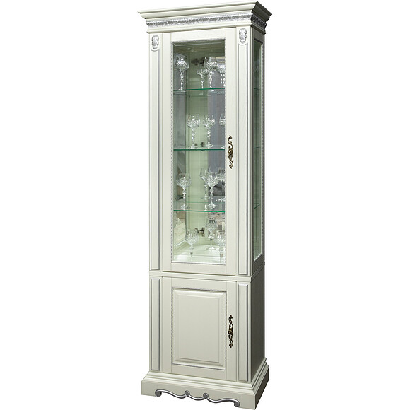 Шкаф комбинированный «Милана 1С» П396.09-01, Цвет: Слоновая кость с серебром