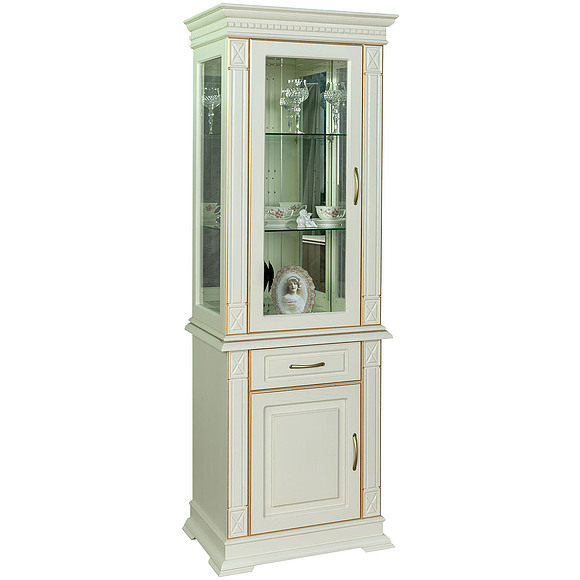 Шкаф комбинированный «Верди Люкс 1з» П487.34-01з, Цвет: Слоновая кость с золочением