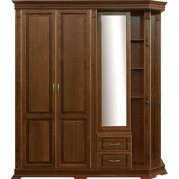 Шкаф комбинированный для прихожей «Верди Люкс 1.1» П433.01-01, Цвет: Черешня с золочением