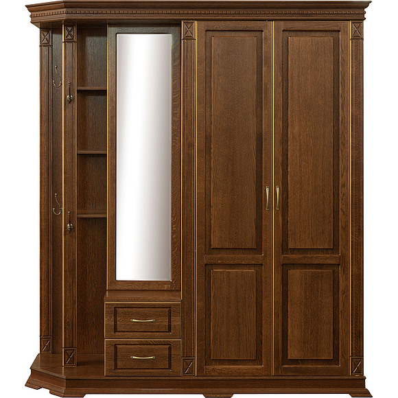 Шкаф комбинированный для прихожей «Верди Люкс 1» П433.01, Цвет: Черешня с золочением