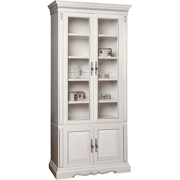 Шкаф комбинированный «Милана 2Д» П396.10, Цвет: Слоновая кость с серебром