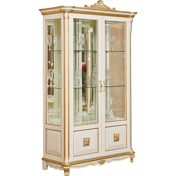 Шкаф с витриной «Алези 2 Люкс» П350.19л, Цвет: Слоновая кость с золочением