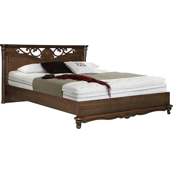 Кровать двойная «Алези» с низким изножьем, Материал: массив дуба, Цвет: Табак, Механизм трансформации: с механизмом, Спальное место: 2000x1600 мм, Размер: 2150x1852x1045 мм