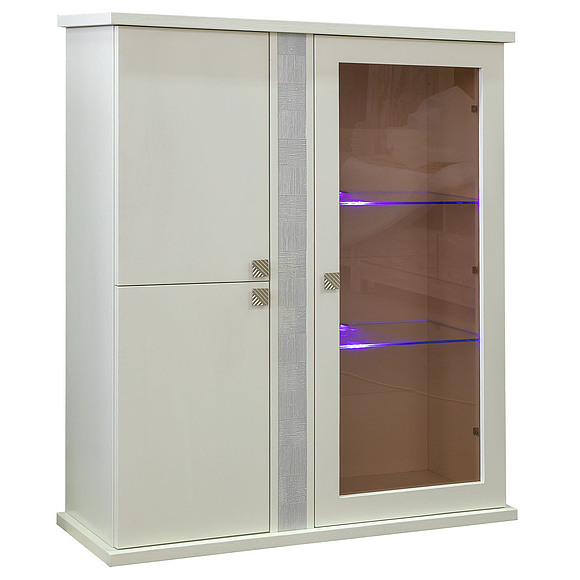 Шкаф комбинированный навесной «Тунис» П343.28Ш, Цвет: Слоновая кость с серебром