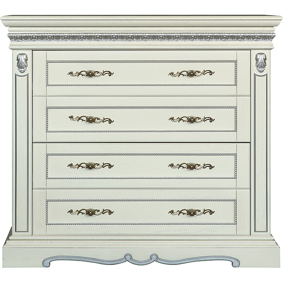 Комод «Милана 11с» П294.11с, Цвет: Слоновая кость с серебром