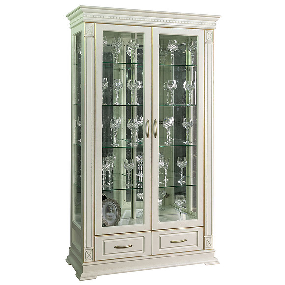 Шкаф с витриной «Верди Люкс 2з» П487.21з, Цвет: Слоновая кость с золочением