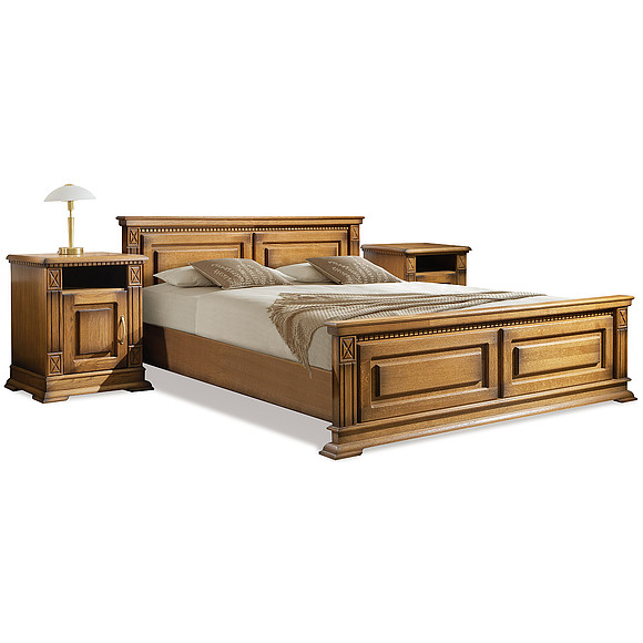 Кровать двойная «Верди Люкс» с высоким изножьем, Материал: массив дуба, Цвет: Дуб рустикаль с патинированием, Механизм трансформации: без механизма, Спальное место: 2000x1600 мм, Размер: 2187x1774x851 мм