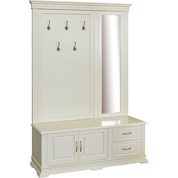 Тумба с вешалкой и зеркалом «Верди Люкс» П433.04Z, Цвет: Слоновая кость