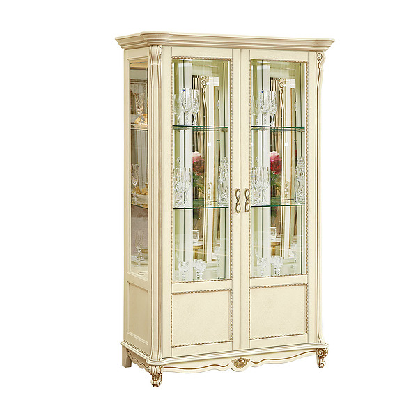 Шкаф с витриной «Алези 2» П350.19, Цвет: Слоновая кость с золочением
