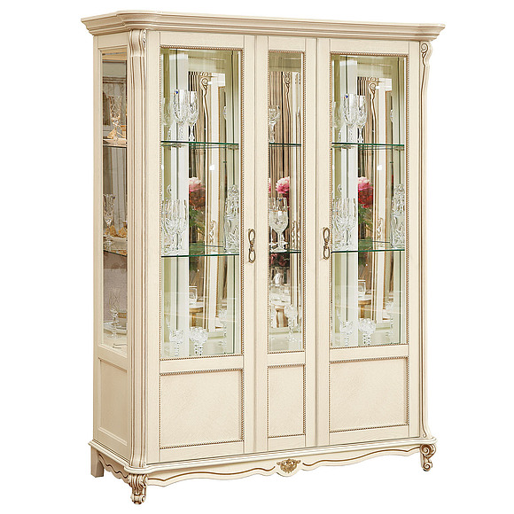 Шкаф с витриной «Алези 5» П350.05, Цвет: Слоновая кость с золочением