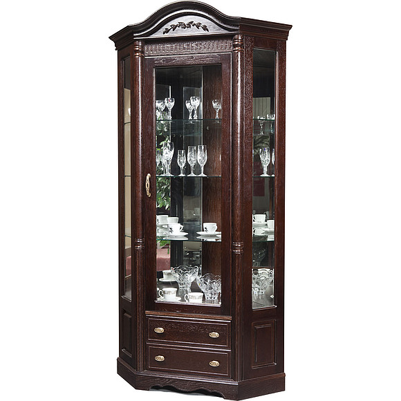 Шкаф с витриной угловой «Паола 2115» БМ670, Цвет: Горячий шоколад