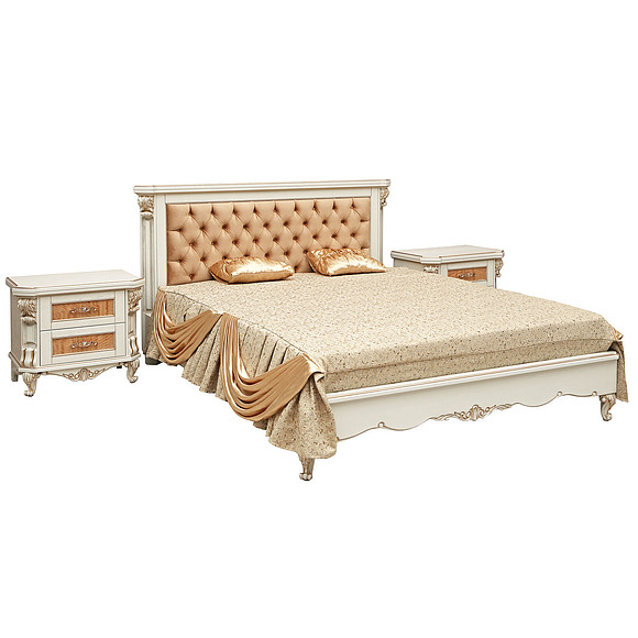 Кровать двойная «Альба» , Цвет: Слоновая кость с золочением, Спальное место: 2000x1600 мм, Размер: 2145x1800x1170 мм