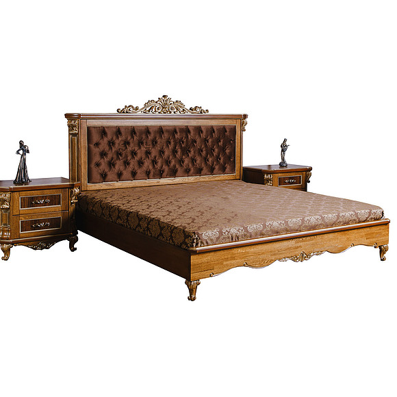 Кровать двойная «Альба» (декор. изголовье) , Цвет: Палисандр с золочением, Спальное место: 2000x1600 мм, Размер: 2145x1800x1350 мм