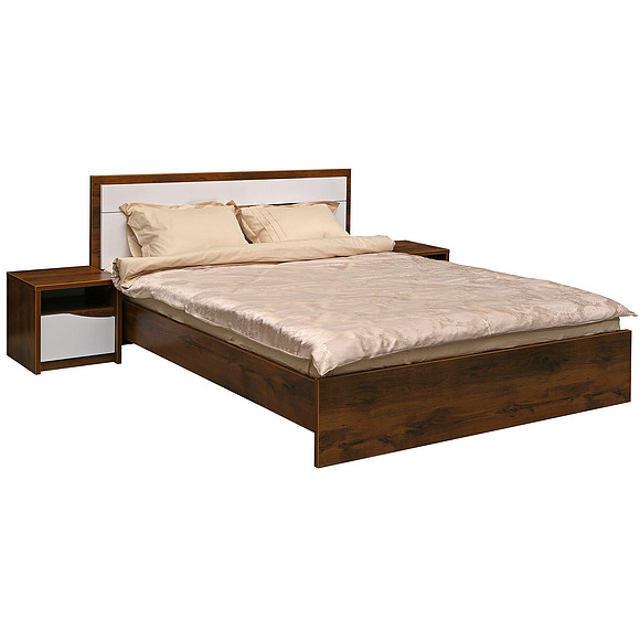 Кровать двойная «Монако» с низким изножьем, Цвет: Дуб Саттер+Белый глянец, Спальное место: 2000x1600 мм, Размер: 2060х1710х940 мм