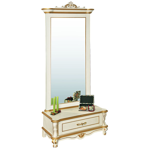 Зеркало напольное «Алези 1 Люкс» П350.15л, Цвет: Слоновая кость с золочением