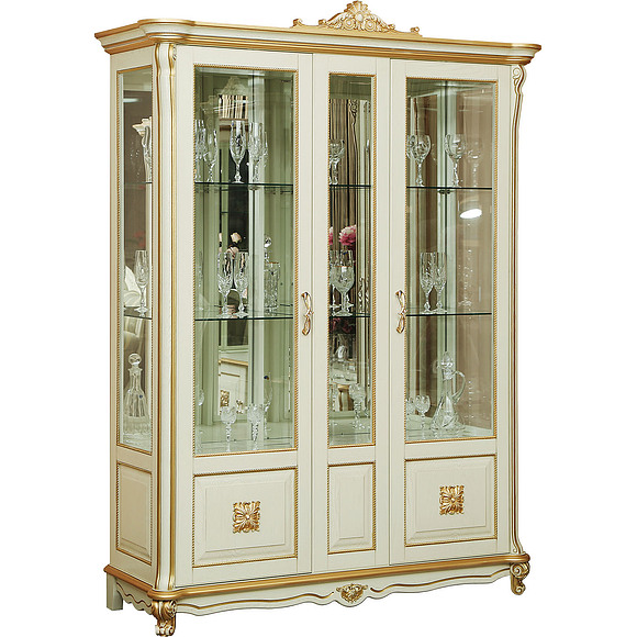 Шкаф с витриной «Алези 5 Люкс» П350.05л, Цвет: Слоновая кость с золочением