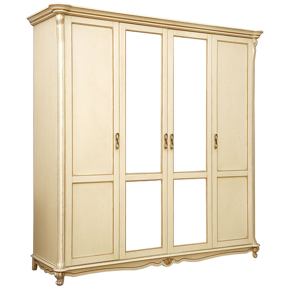 Шкаф 4-х дверный «Алези» П349.02, Цвет: Слоновая кость с золочением