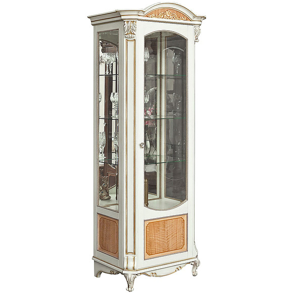 Шкаф с витриной «Альба 8» П485.08, Цвет: Слоновая кость с золочением