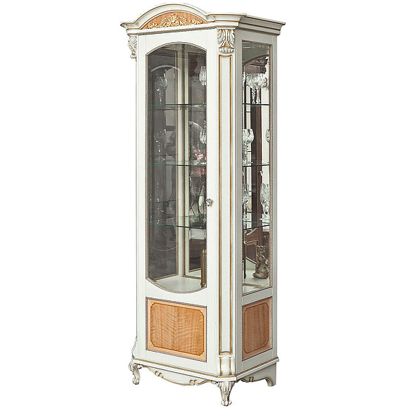Шкаф с витриной «Альба 8» П485.08-01, Цвет: Слоновая кость с золочением