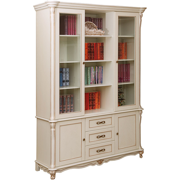 Шкаф комбинированный «Алези» П395.03, Цвет: Слоновая кость с золочением