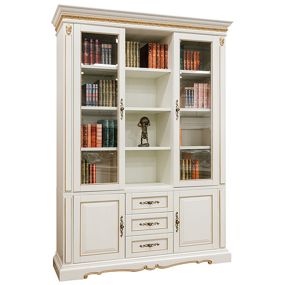 Шкаф комбинированный «Милана 3/2» П396.12, Цвет: Слоновая кость с золочением