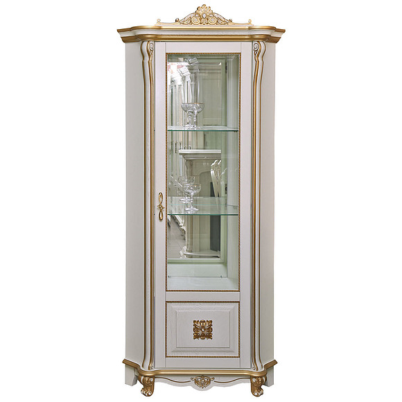 Шкаф с витриной «Алези 10 Люкс» П350.13л, Цвет: Слоновая кость с золочением